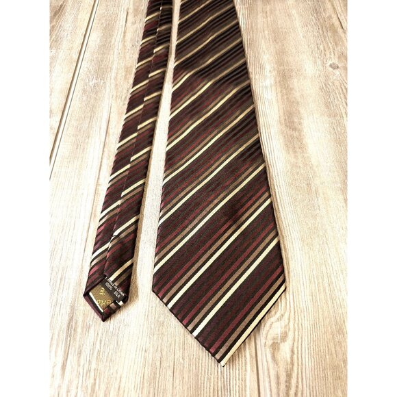 Roberto Villini Collezione Striped Silk Mens Tie Black Burgundy White Stripe Des - Picture 3 of 10